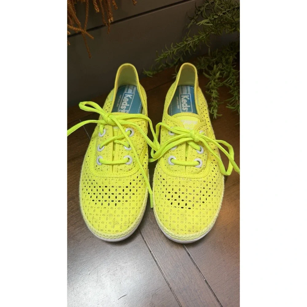 Vtg New Neon Yellow Keds Womens Breezie Canvas Lace Up Sneakers Size 7.5